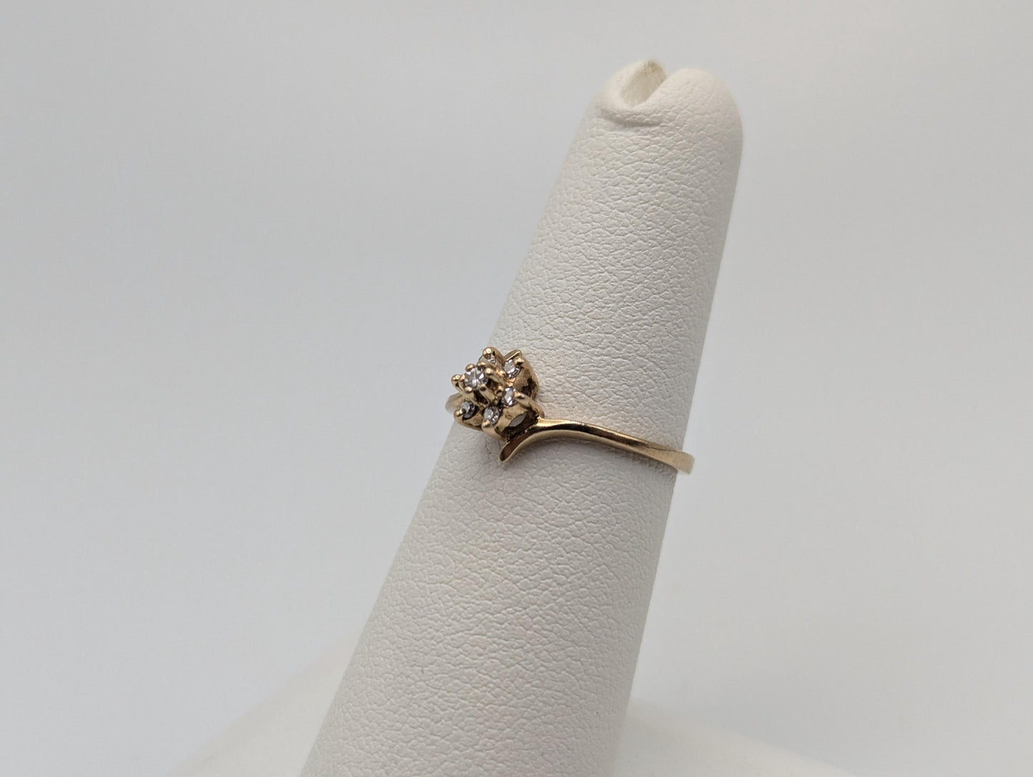 10k Yellow Gold Flower Diamond Ring Dainty Flower Promise Love Band