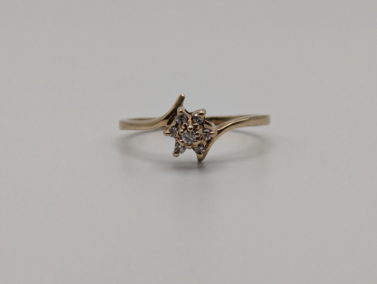 10k Yellow Gold Flower Diamond Ring Dainty Flower Promise Love Band