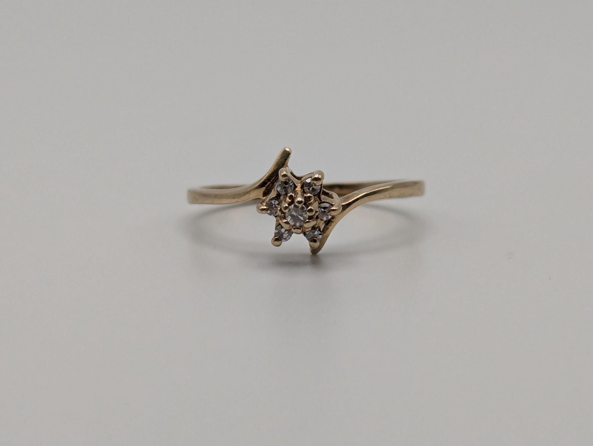 10k Yellow Gold Flower Diamond Ring Dainty Flower Promise Love Band