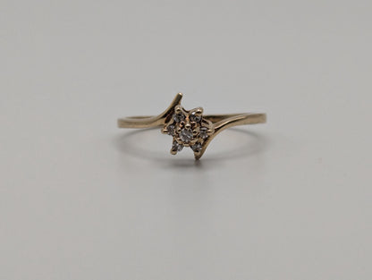 10k Yellow Gold Flower Diamond Ring Dainty Flower Promise Love Band