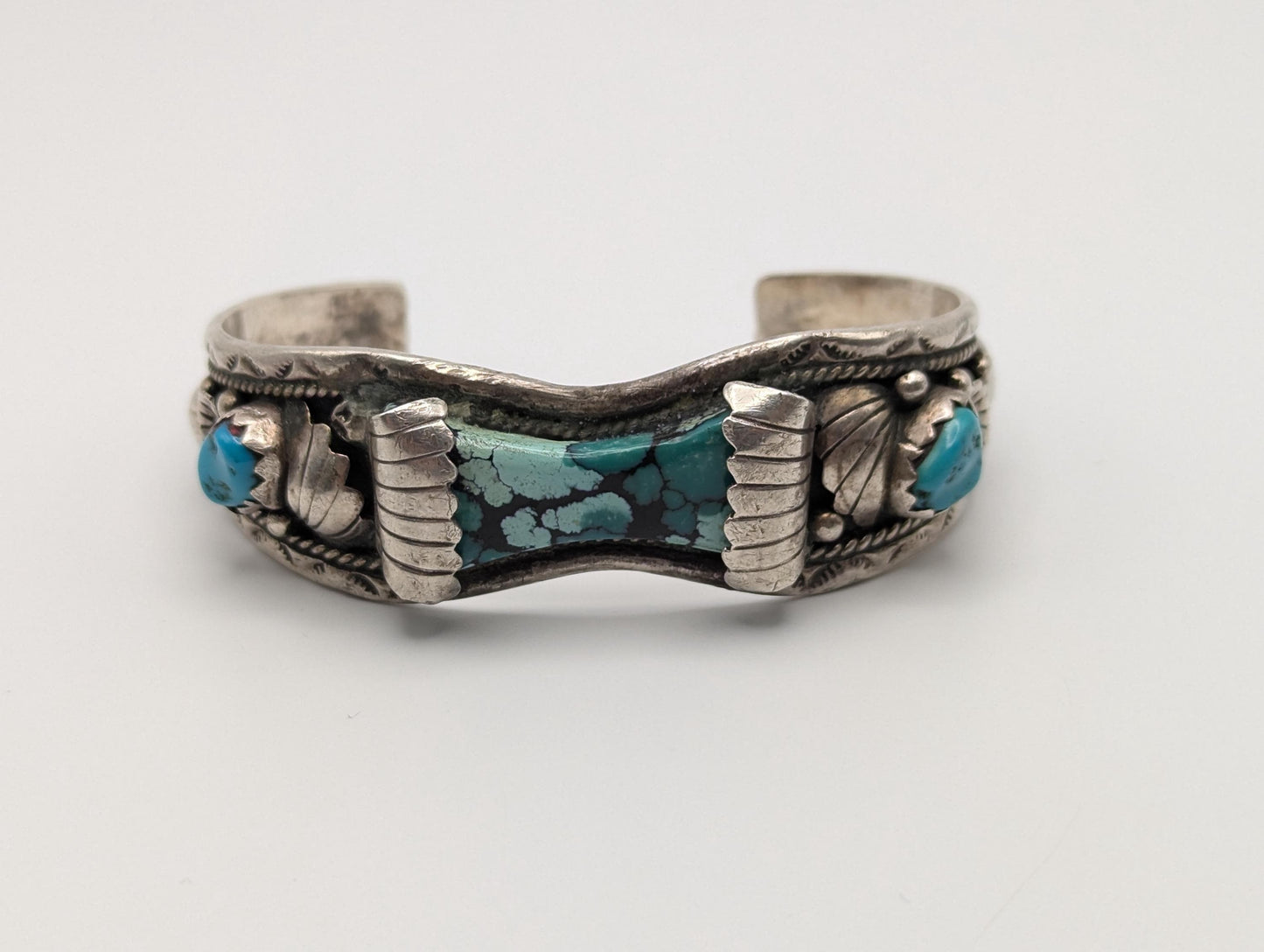 Vintage Navajo Silver J Johnson Turquoise Cuff Bracelet Sterling Silver Turquoise Bracelet