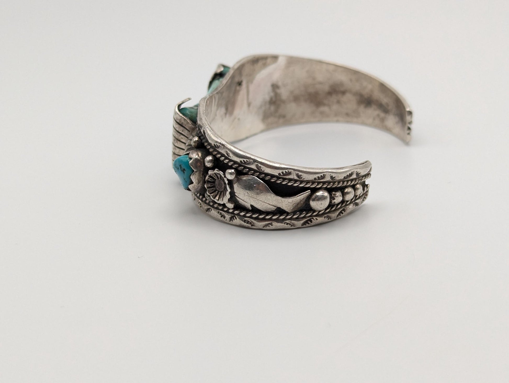 Vintage Navajo Silver J Johnson Turquoise Cuff Bracelet Sterling Silver Turquoise Bracelet
