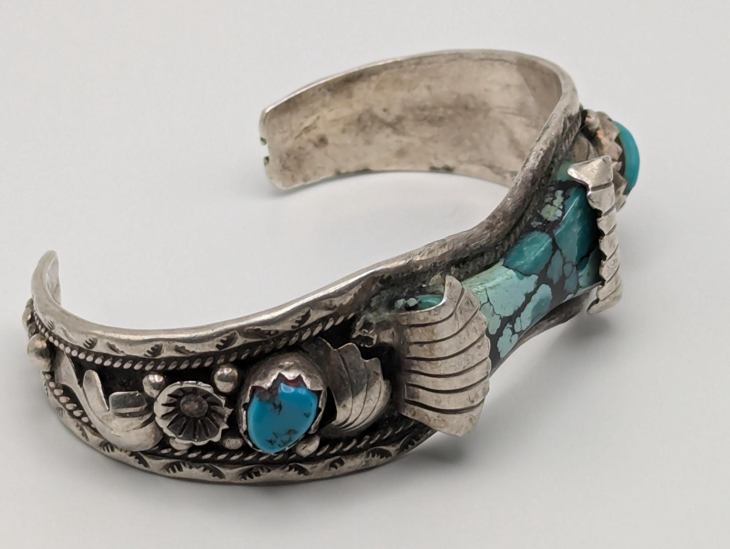 Vintage Navajo Silver J Johnson Turquoise Cuff Bracelet Sterling Silver Turquoise Bracelet