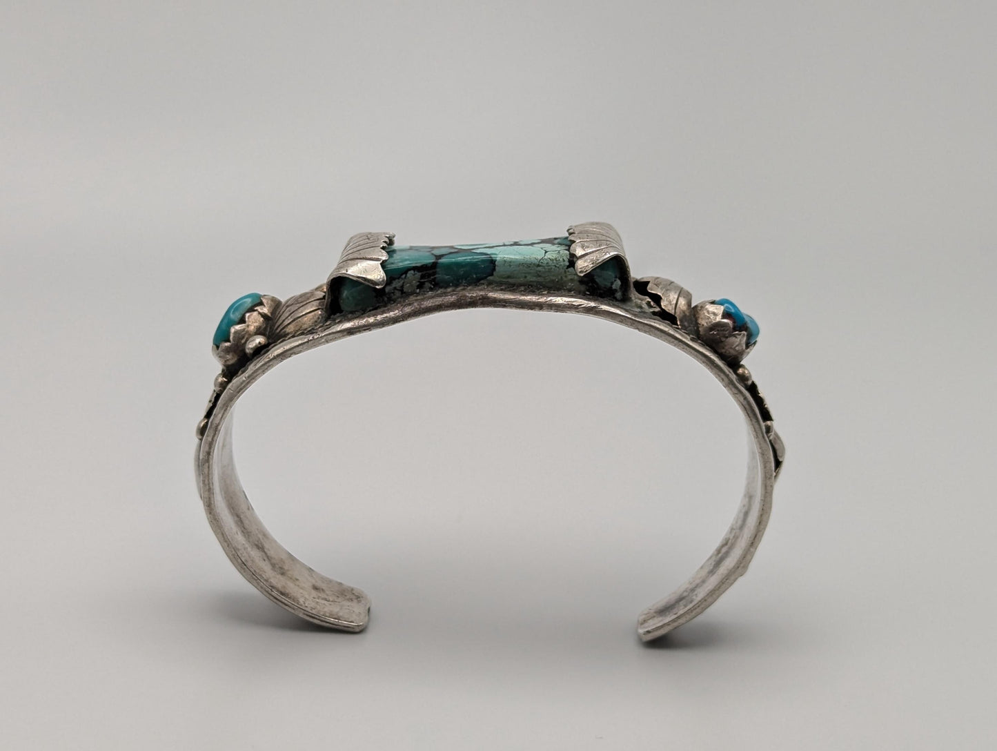 Vintage Navajo Silver J Johnson Turquoise Cuff Bracelet Sterling Silver Turquoise Bracelet