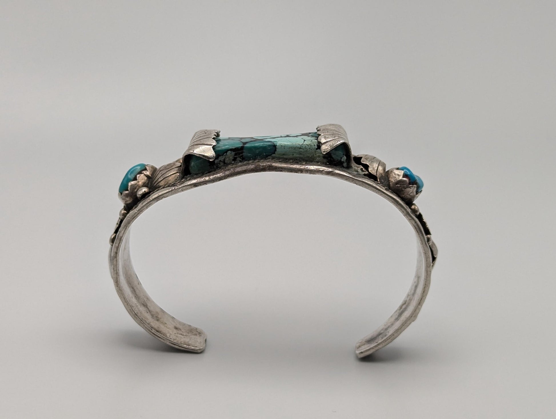 Vintage Navajo Silver J Johnson Turquoise Cuff Bracelet Sterling Silver Turquoise Bracelet