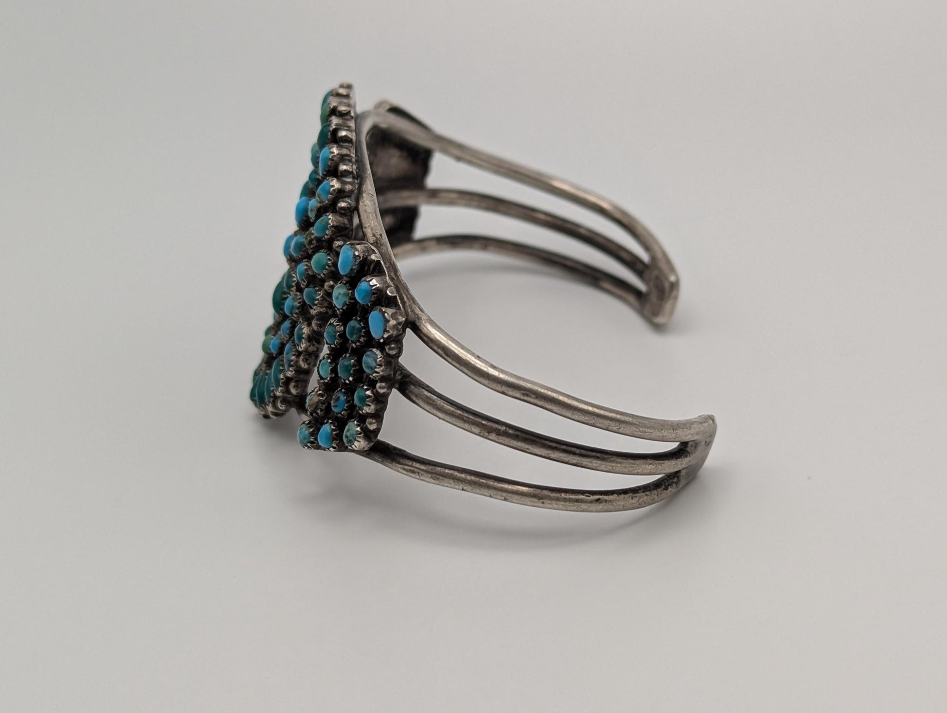 Sterling Silver Petite Point Turquoise Cuff Zuni Bracelet Navajo Turquoise Flower Cuff