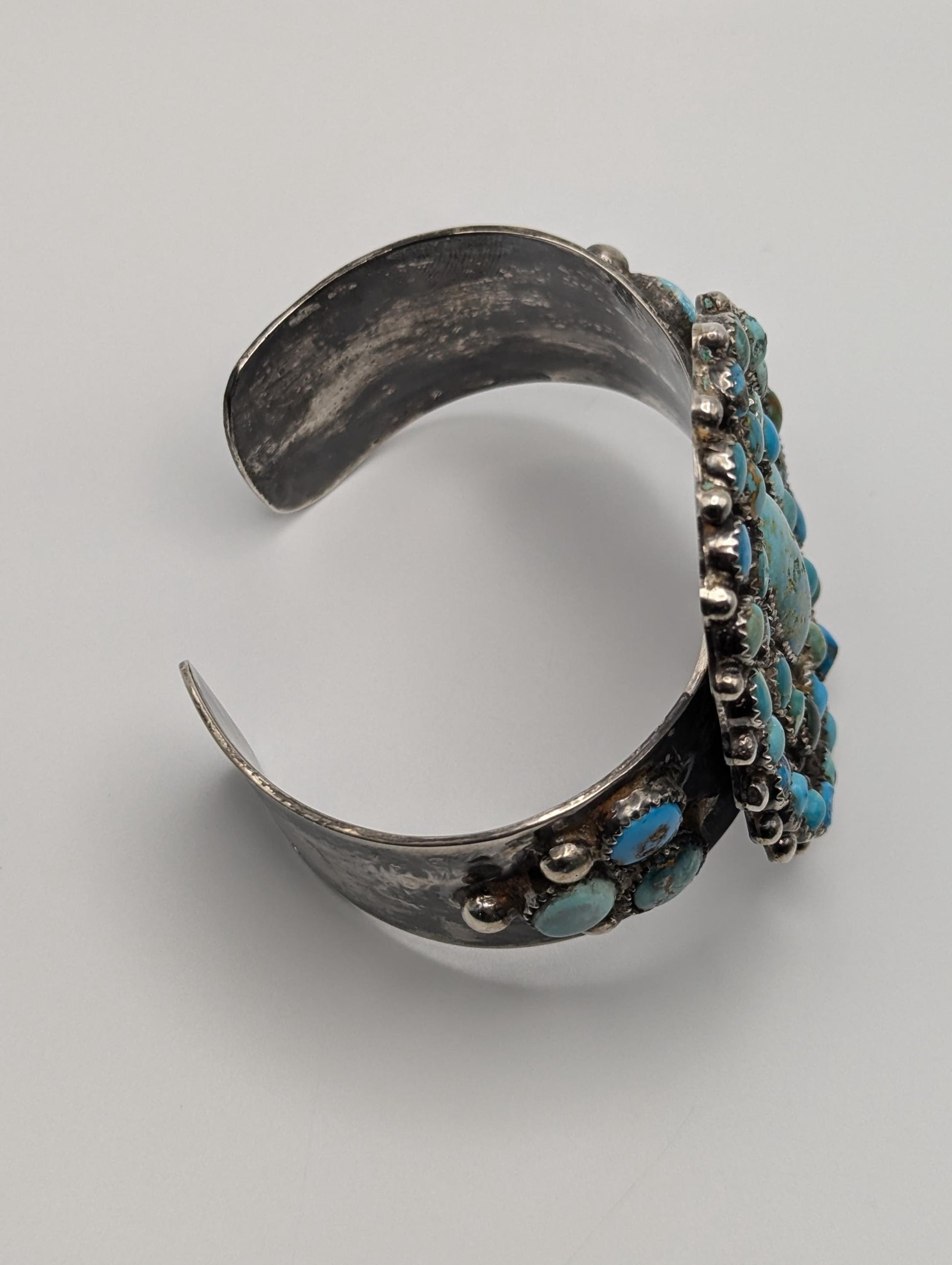 Vintage Southwestern Sterling Silver Navajo Heavy 120 gr Turquoise Cluster Bracelet Cuff