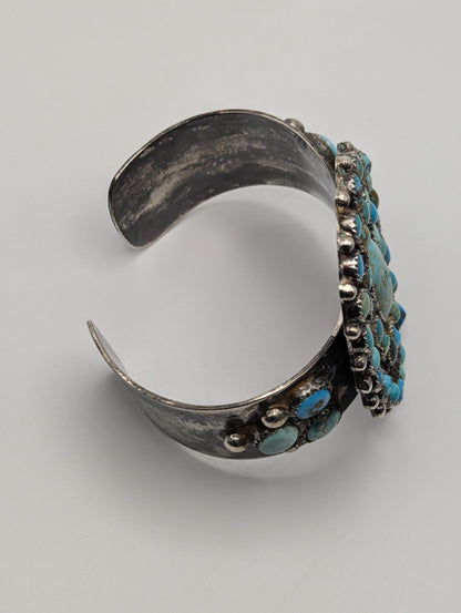 Vintage Southwestern Sterling Silver Navajo Heavy 120 gr Turquoise Cluster Bracelet Cuff