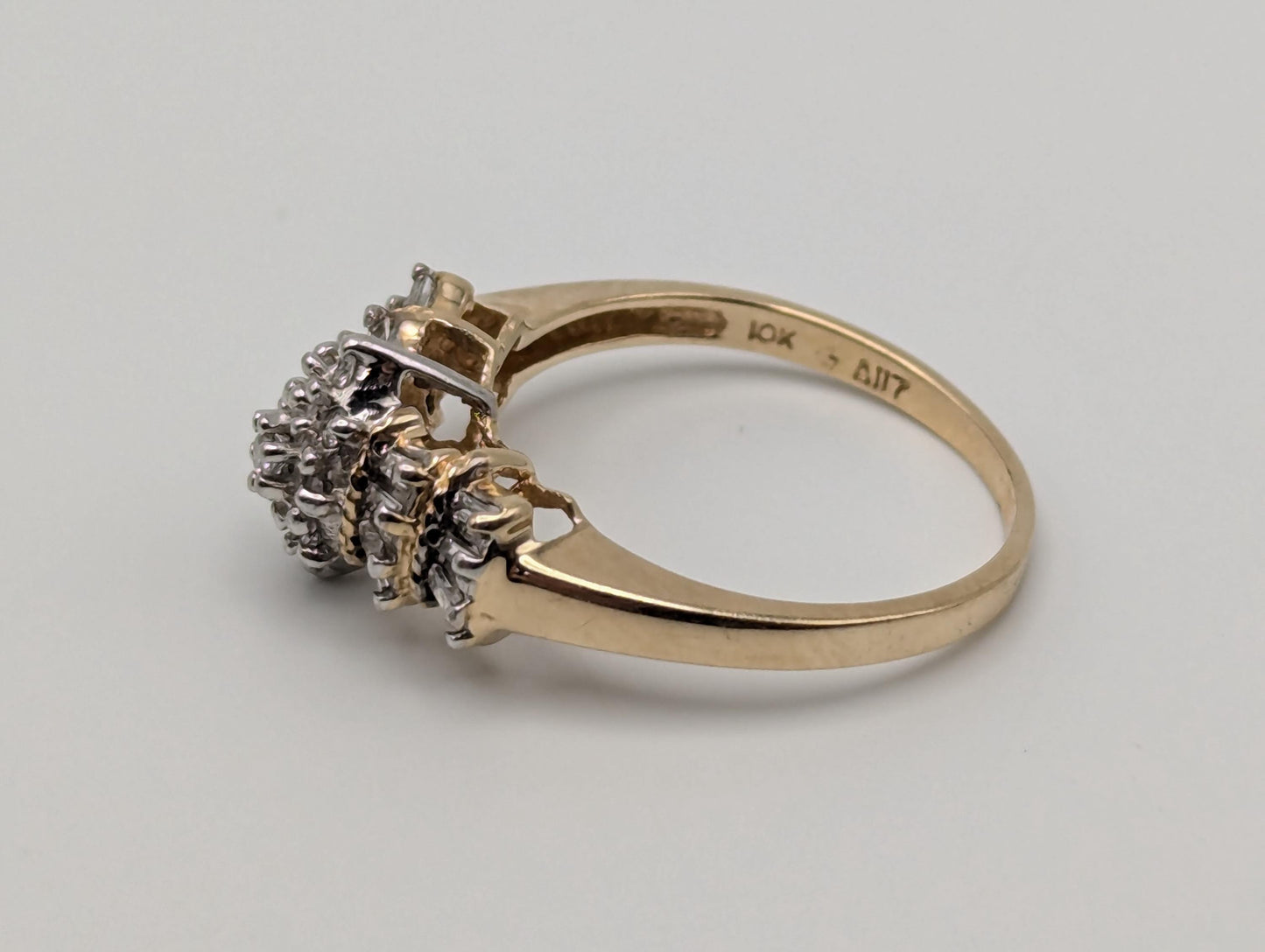 10k Yellow Gold Water Fall Round Baguette Diamond Cluster Ring Cocktail Wedding Band