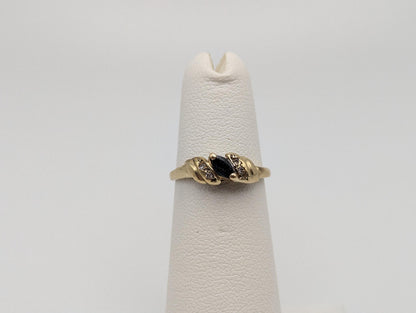10k Yellow Gold Green Emerald Diamond Ring Dainty Band