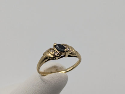 10k Yellow Gold Green Emerald Diamond Ring Dainty Band