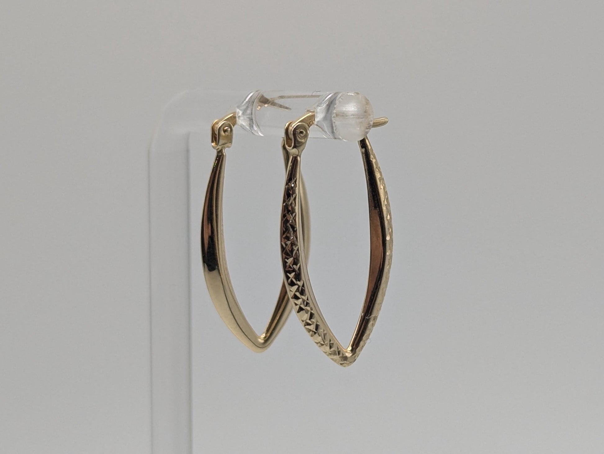 14k Yellow Gold Diamond Cut Hollow Oval Hoops w Hanging Lever Hoop Earrings