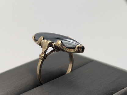 10k Yellow Gold Vintage Hematite Stone Art Deco Cocktail Ring