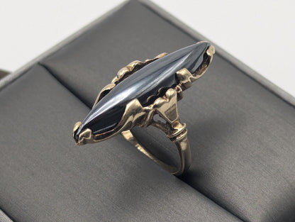 10k Yellow Gold Vintage Hematite Stone Art Deco Cocktail Ring