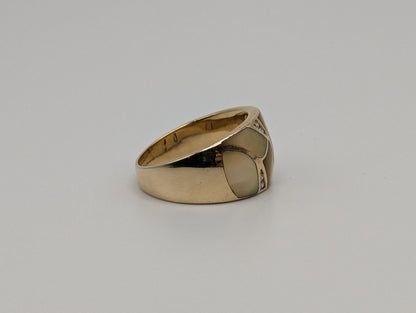Designer ASH 14k 7.4gr Gold Mother of Pearl Inlays Diamonds Dome Ring