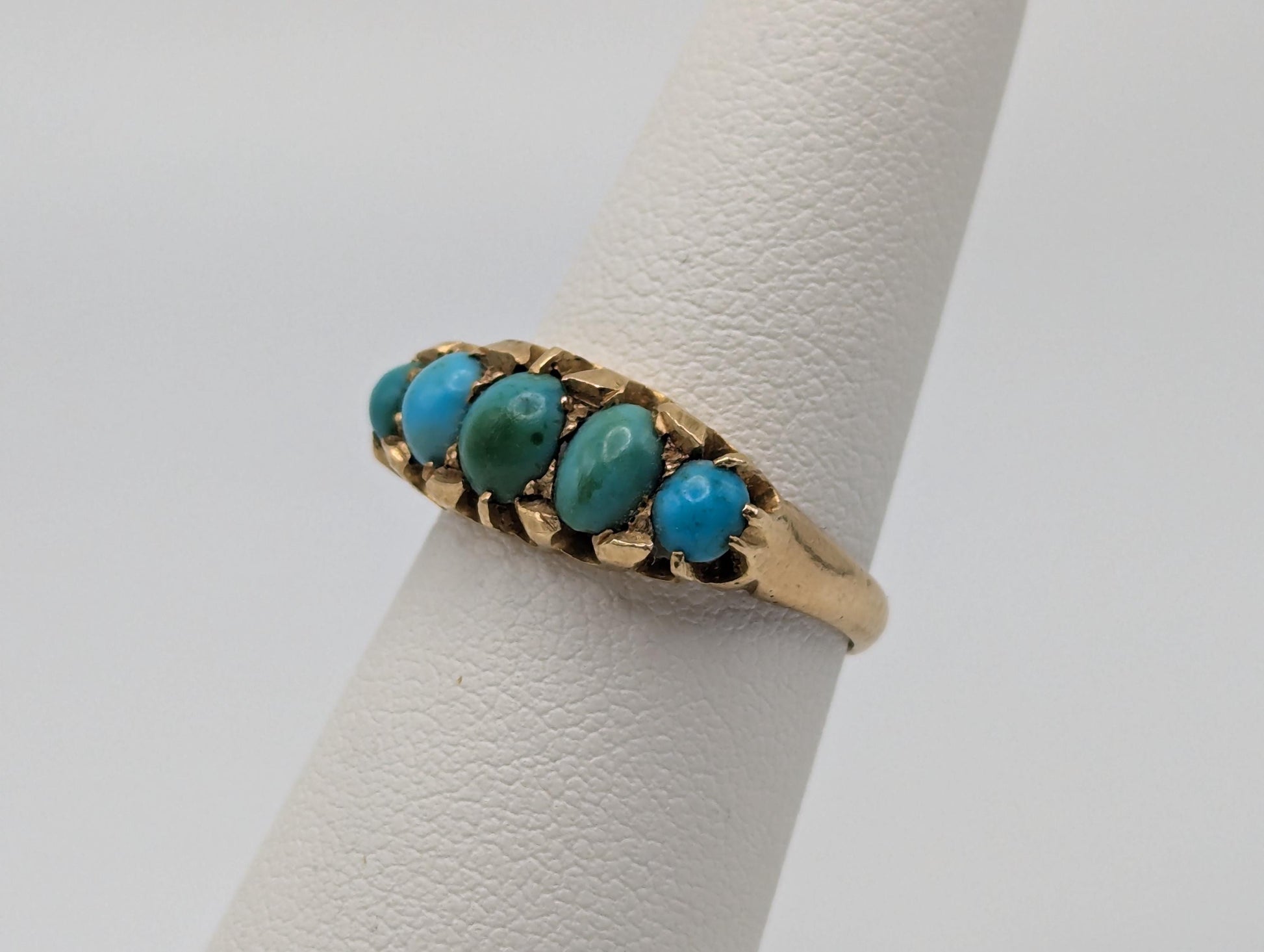 Antique 18k Turquoise Rose Gold Turquoise English Bermingham 1909 Edwardian Ring Hallmark