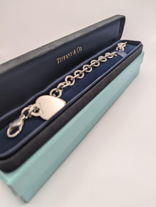 Tiffany & Co Heart Tag Chain Link Bracelet w Original Box Tiffany Co Sterling Silver Bangle