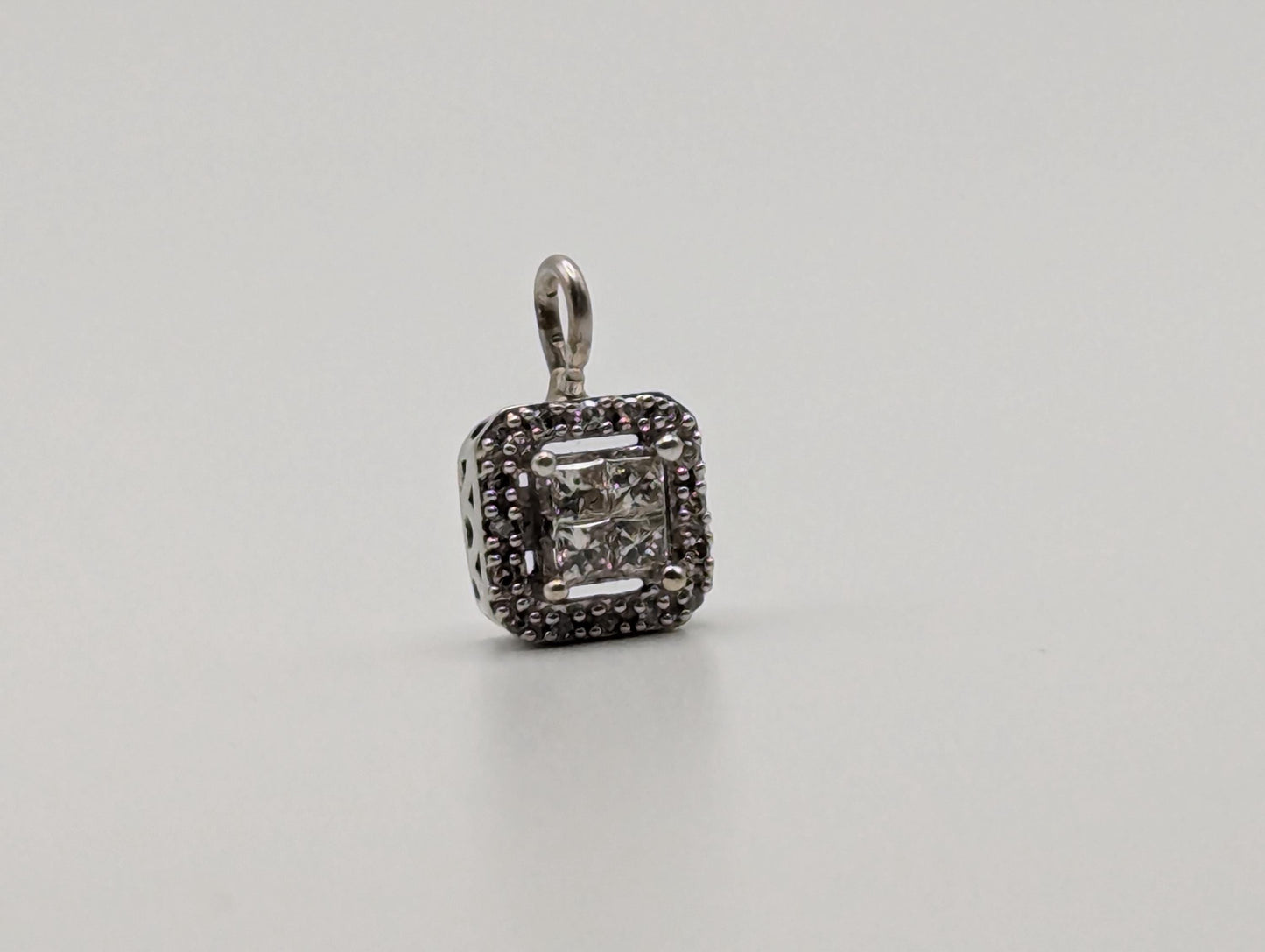 14K White Gold Diamond Square Pendant Princess Cut Diamond Pendant .3 ctw