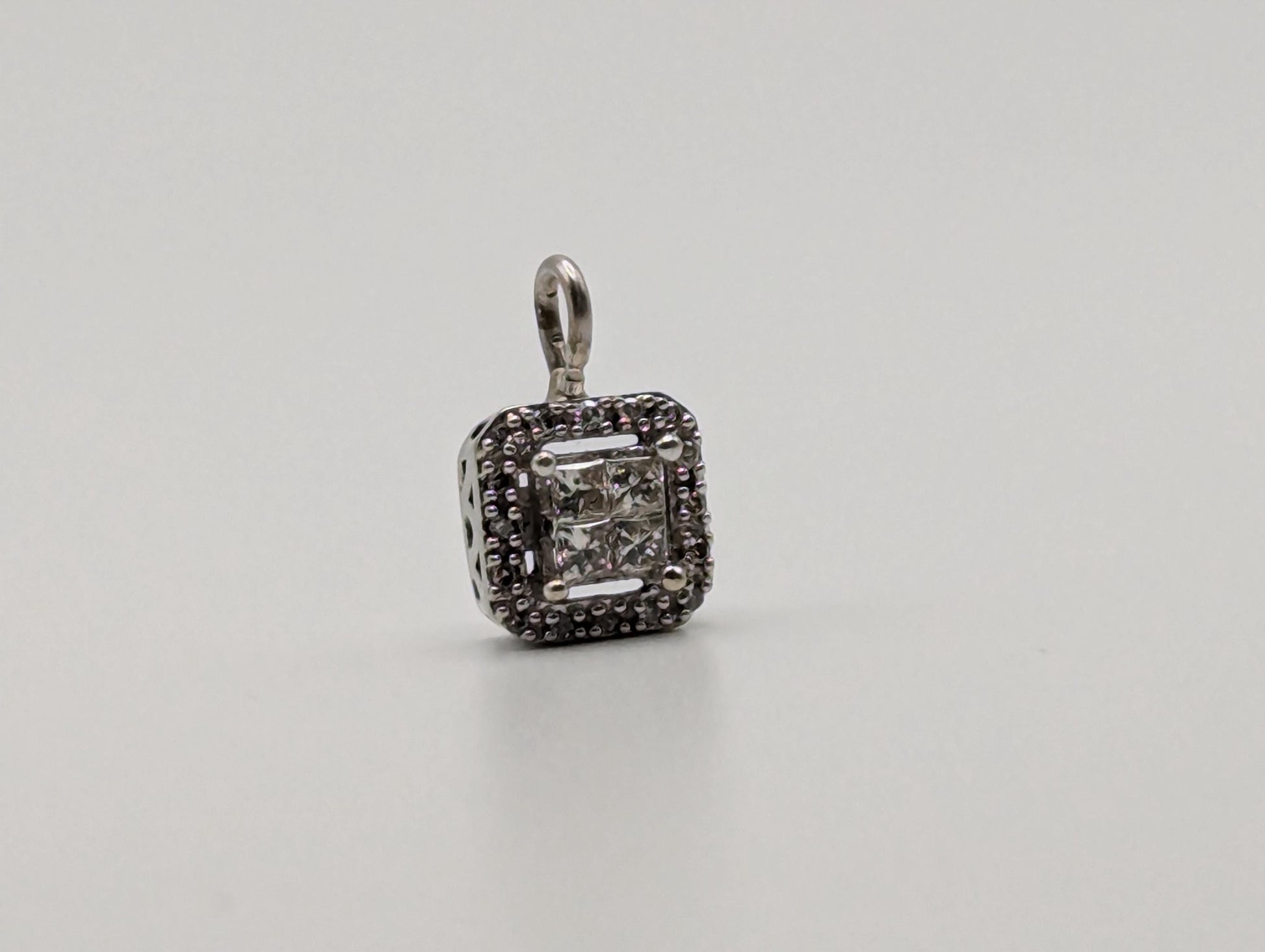 14K White Gold Diamond Square Pendant Princess Cut Diamond Pendant .3 ctw