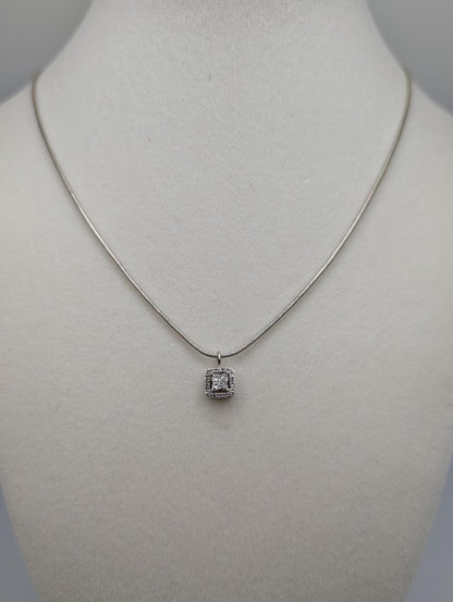 14K White Gold Diamond Square Pendant Princess Cut Diamond Pendant .3 ctw
