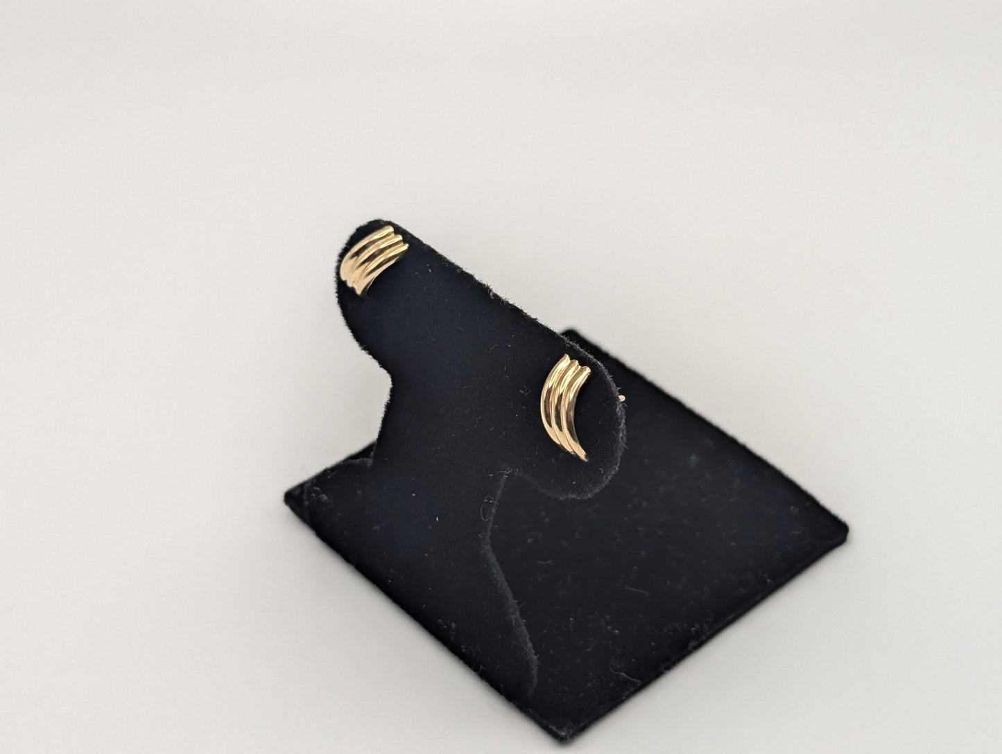 10k Half Gold Huggie Stud Earrings. Triple Line Half Huggie Earrings.