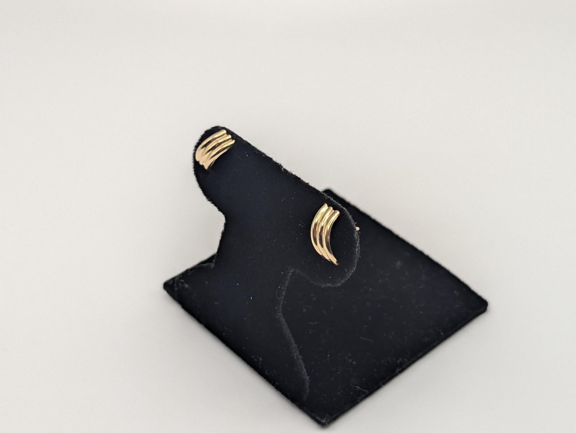 10k Half Gold Huggie Stud Earrings. Triple Line Half Huggie Earrings.