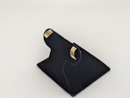 10k Half Gold Huggie Stud Earrings. Triple Line Half Huggie Earrings.