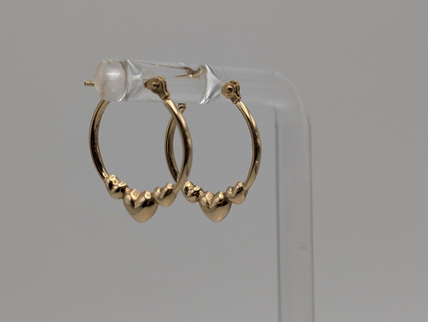 10k Yellow Gold Small Heart Hoop Hammered Round Earrings Dainty Gold Hoops Hinged