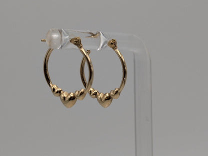10k Yellow Gold Small Heart Hoop Hammered Round Earrings Dainty Gold Hoops Hinged