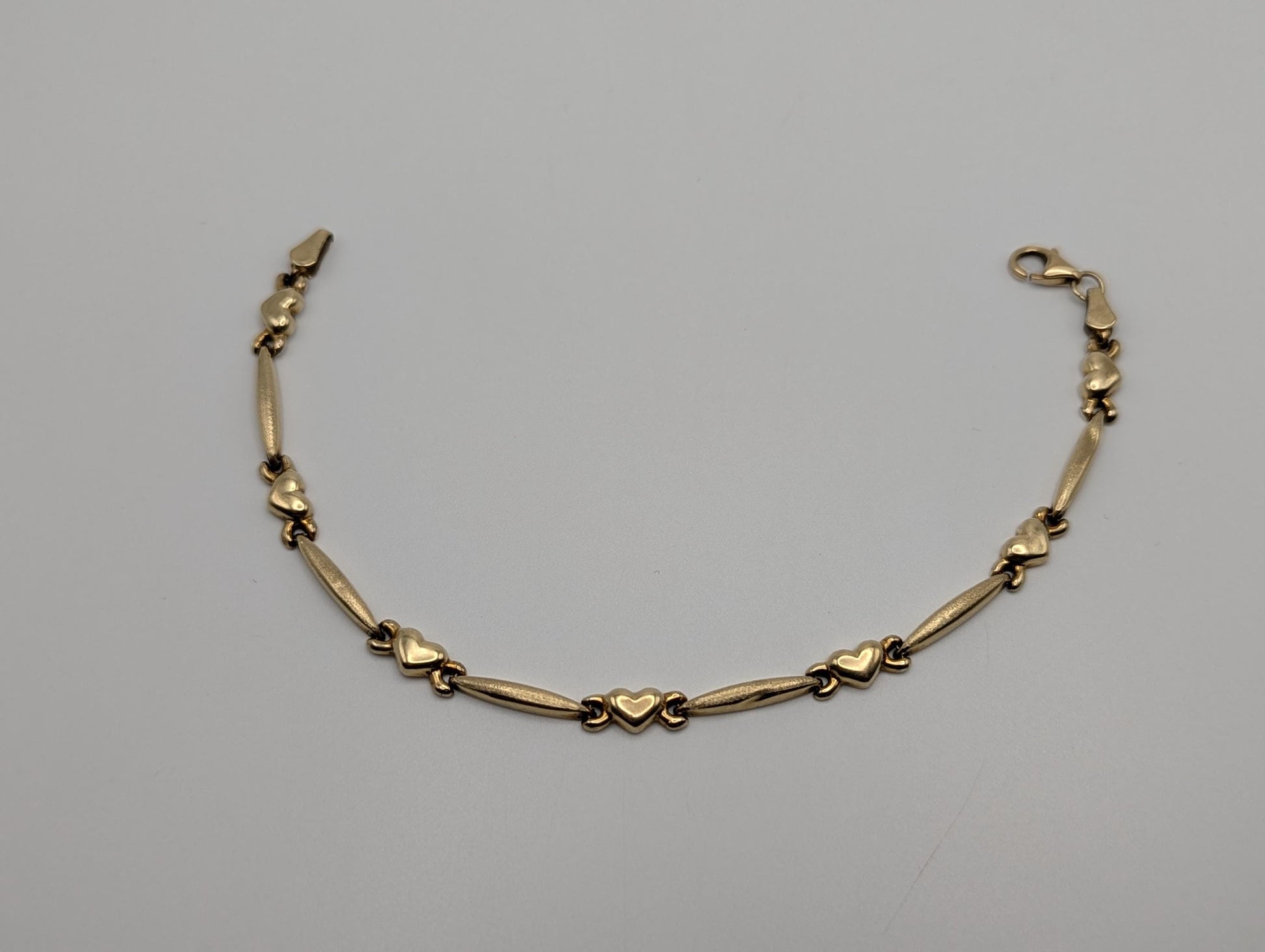 10k Yellow Gold Heart Tennis Bracelet 7" Heart Rectangle Link Bracelet