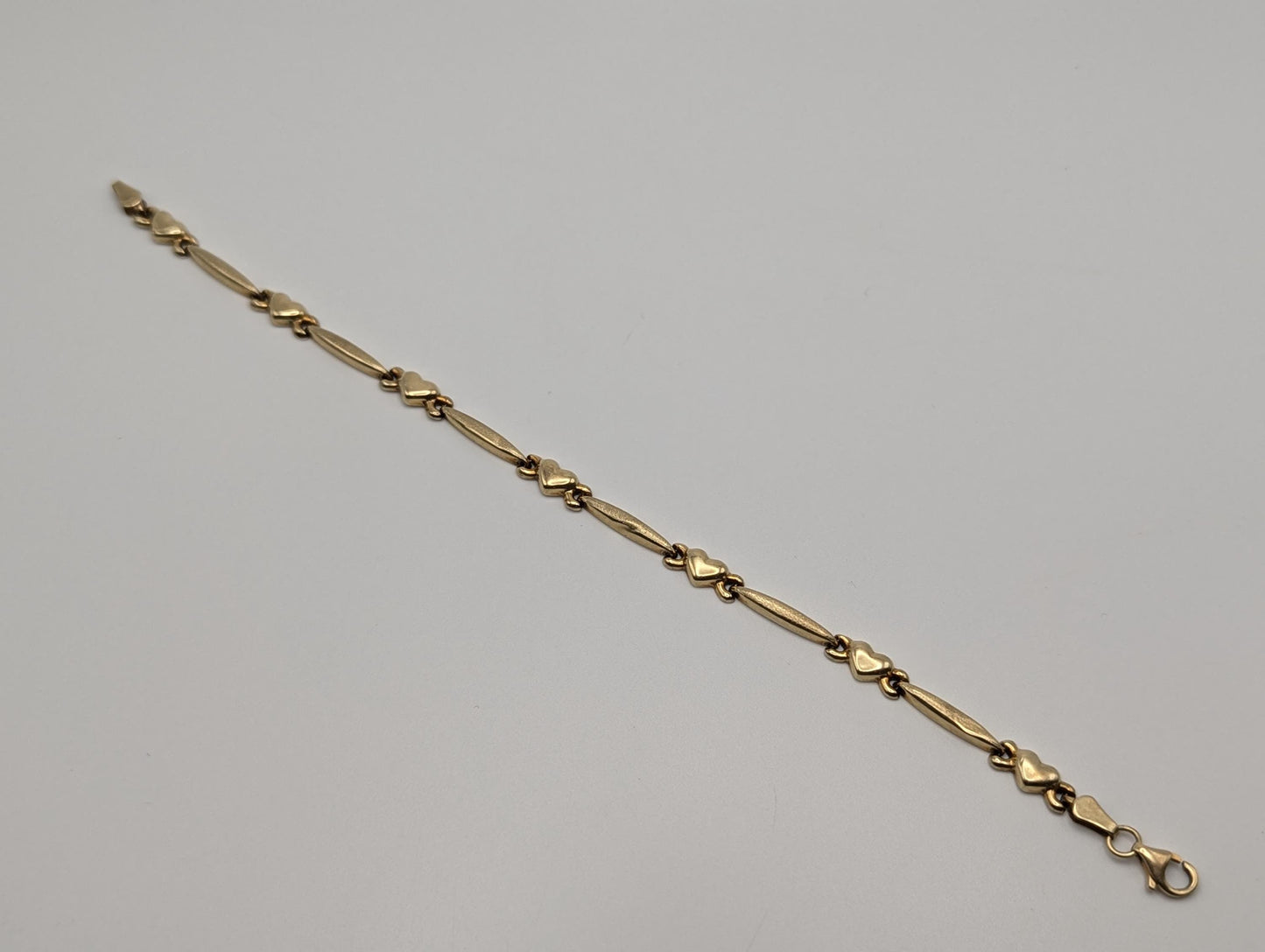 10k Yellow Gold Heart Tennis Bracelet 7" Heart Rectangle Link Bracelet