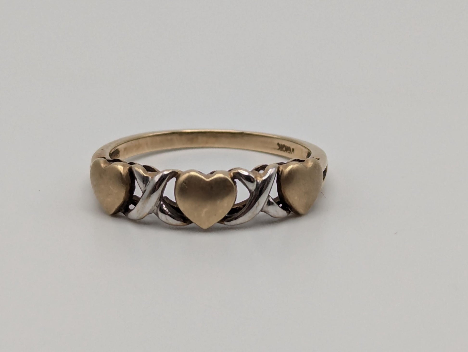 10k Two-Tone Gold XOXO Love Ring Multi Gold Heart Promise Ring