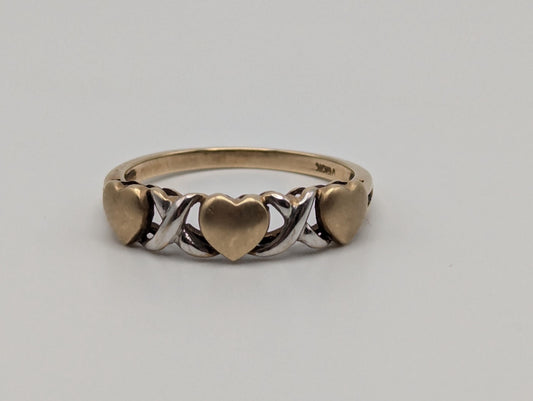 10k Two-Tone Gold XOXO Love Ring Multi Gold Heart Promise Ring