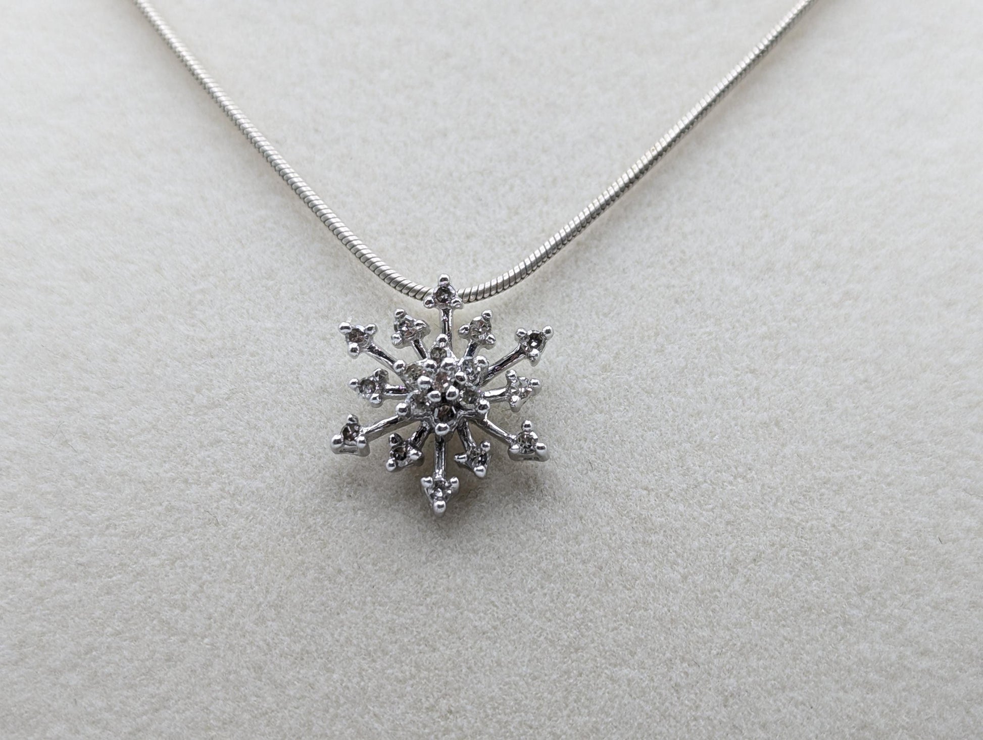 10K White Gold Diamond Snowflake Diamond Pendant .25 ctw