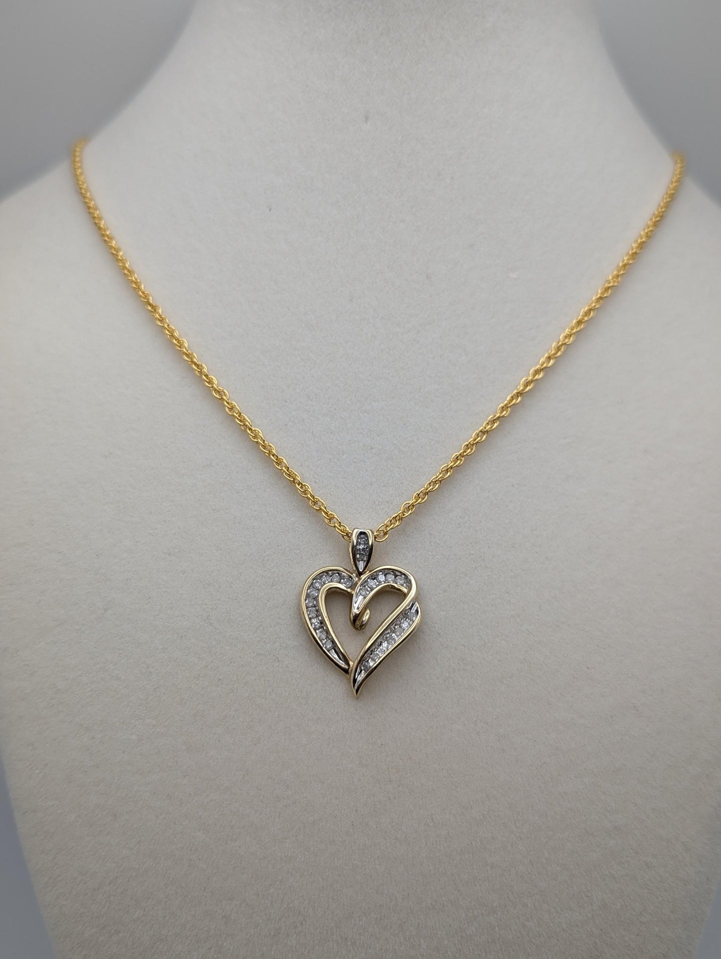 10K Yellow Gold Diamond Heart Love Pendant Necklace 0.25ctw + 14k GF Complimentary Chain