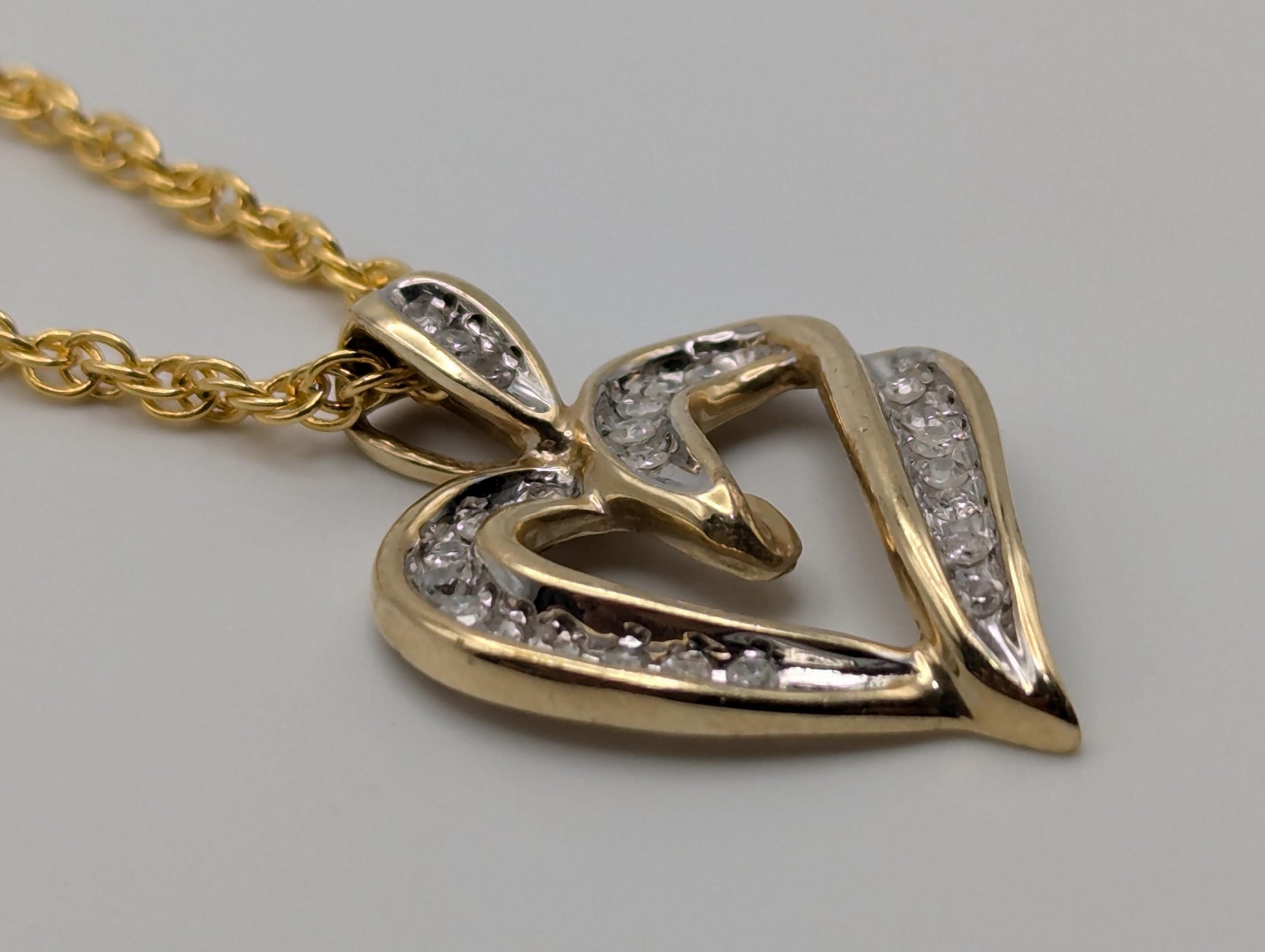 10K Yellow Gold Diamond Heart Love Pendant Necklace 0.25ctw + 14k GF Complimentary Chain