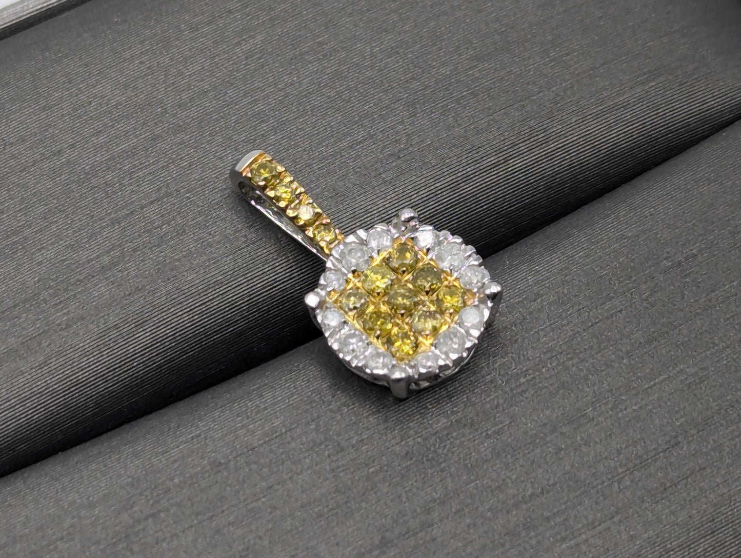 10K White Gold Yellow Diamond Circle Pendant Princess Cut Diamond Pendant .30ctw