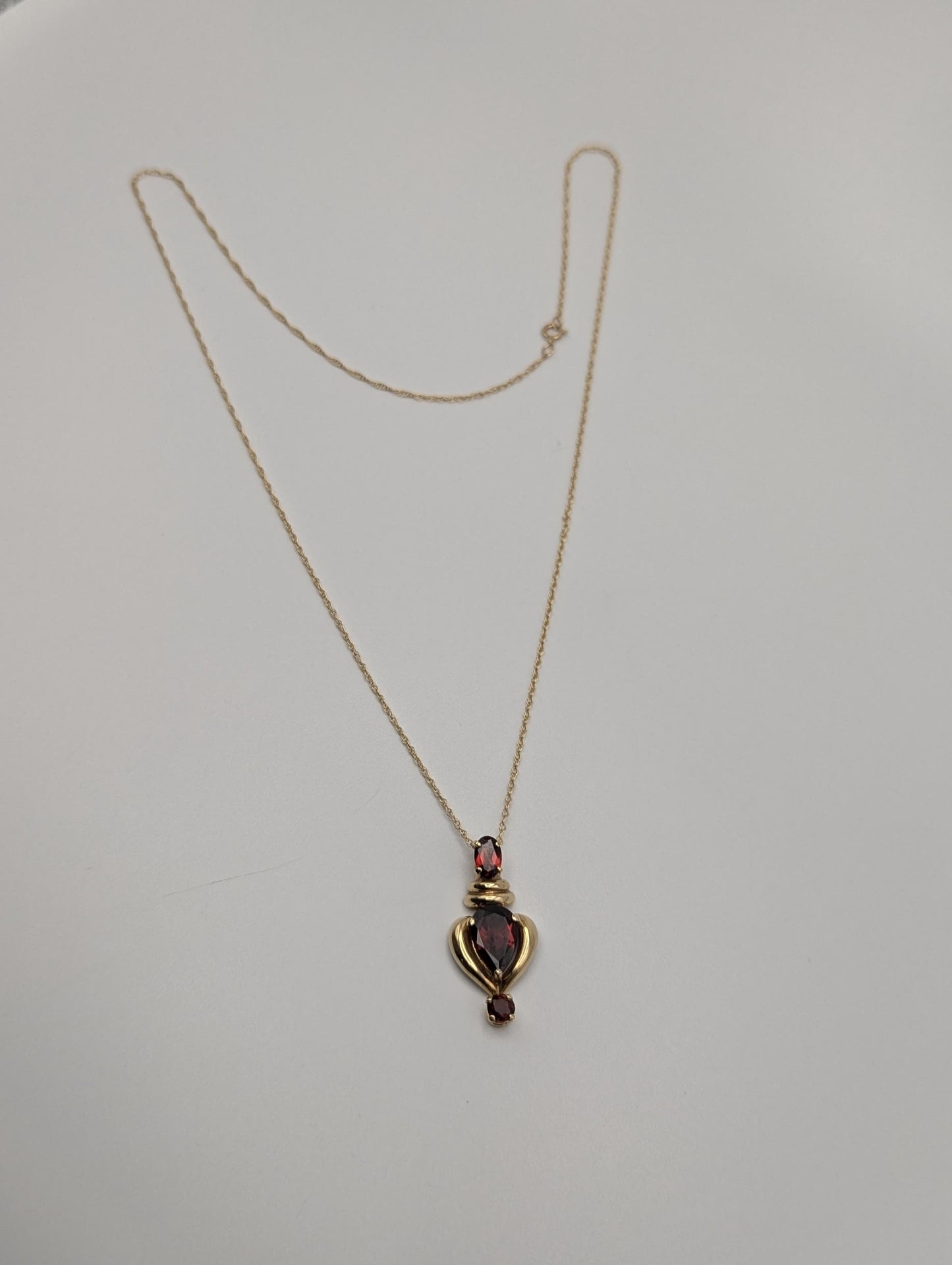 14K Yellow Gold Garnet Dangle Imperial Pendant Necklace Chain 18"