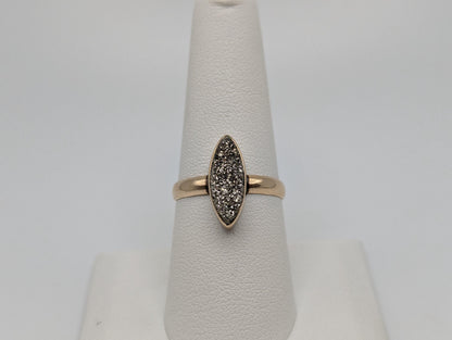 Vintage 10k Yellow Gold Pyrite Drusy Quartz Ladies Dinner Ring Statement Ring