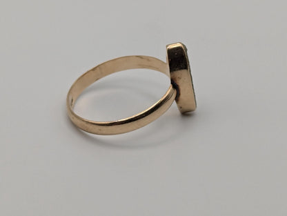 Vintage 10k Yellow Gold Pyrite Drusy Quartz Ladies Dinner Ring Statement Ring