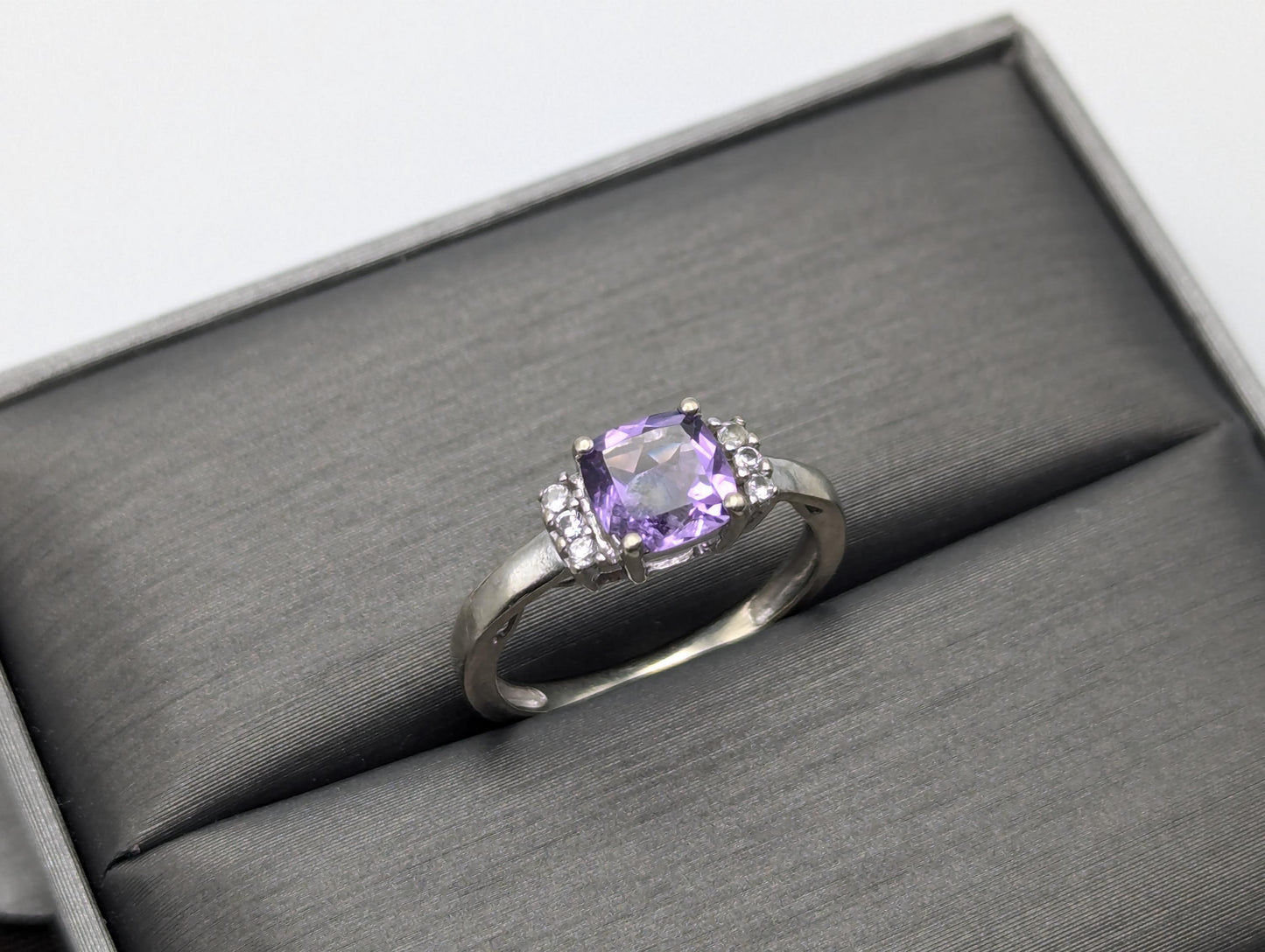 10k White Gold Amethyst Topaz Ring Vintage Womens Amethyst Promise Ring