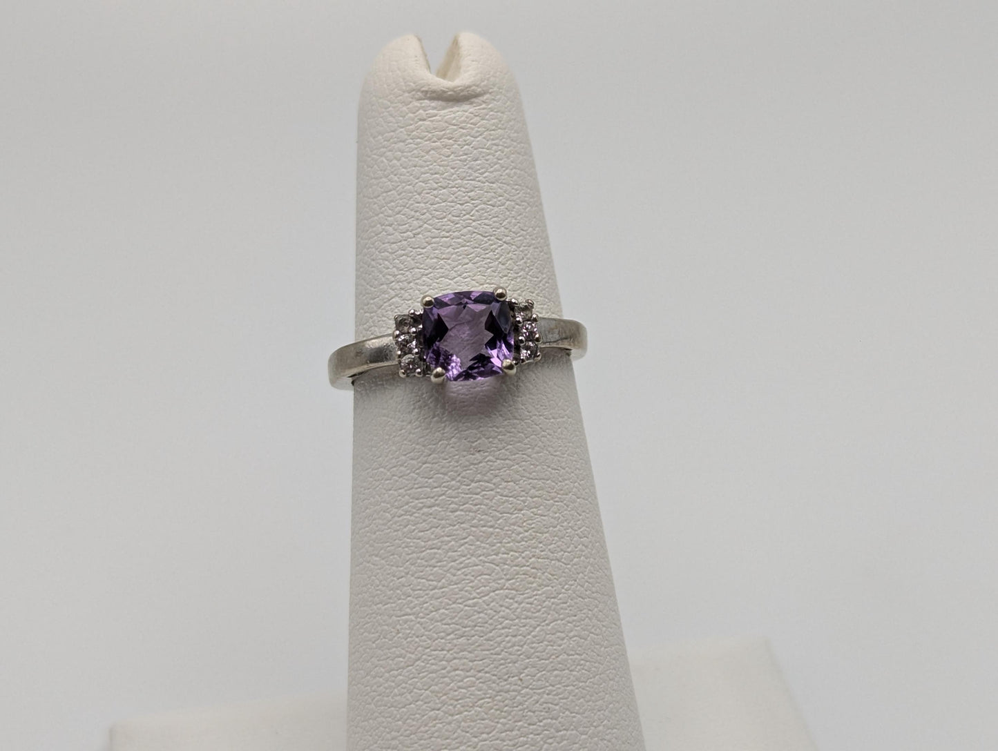 10k White Gold Amethyst Topaz Ring Vintage Womens Amethyst Promise Ring