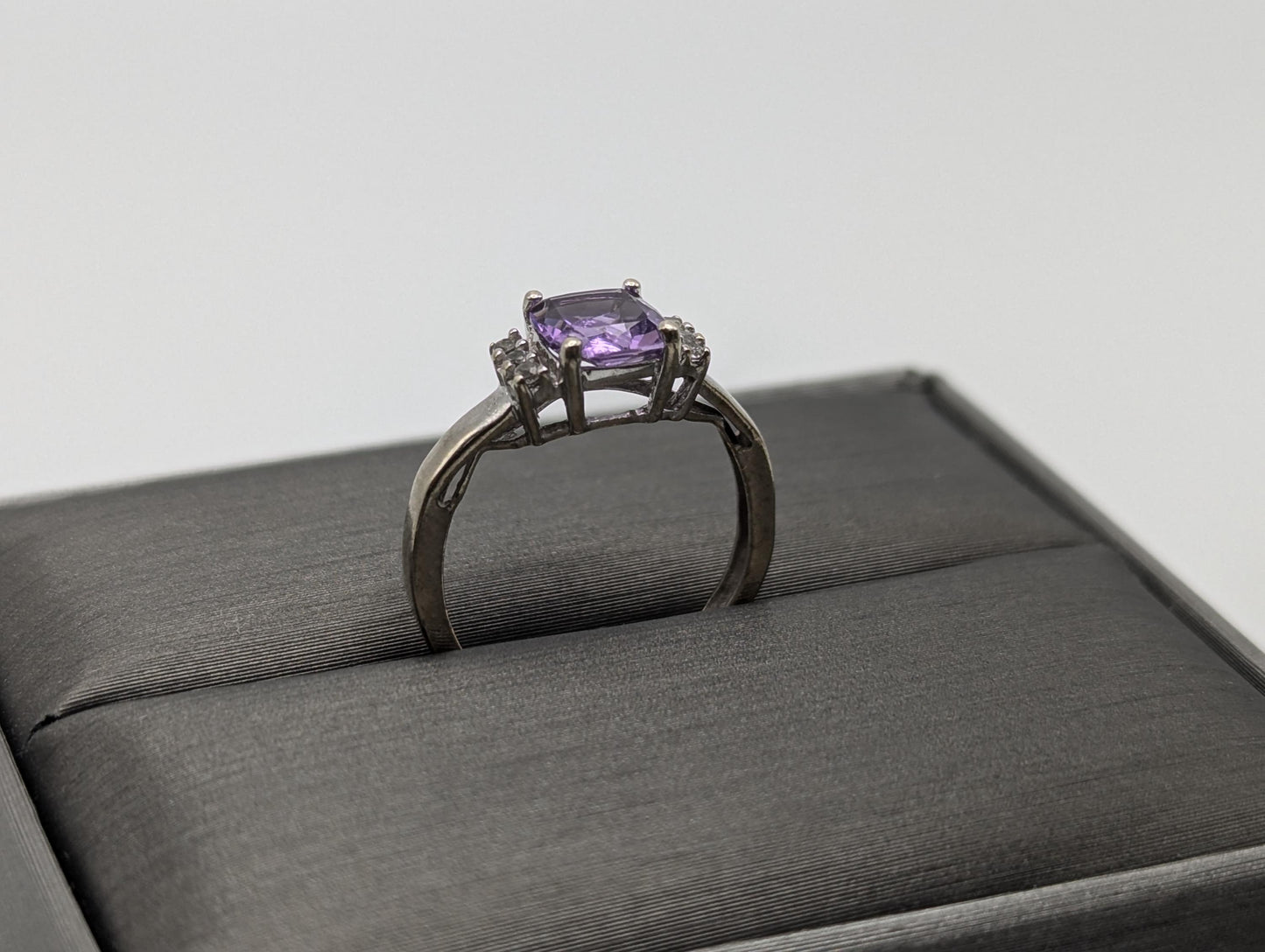 10k White Gold Amethyst Topaz Ring Vintage Womens Amethyst Promise Ring