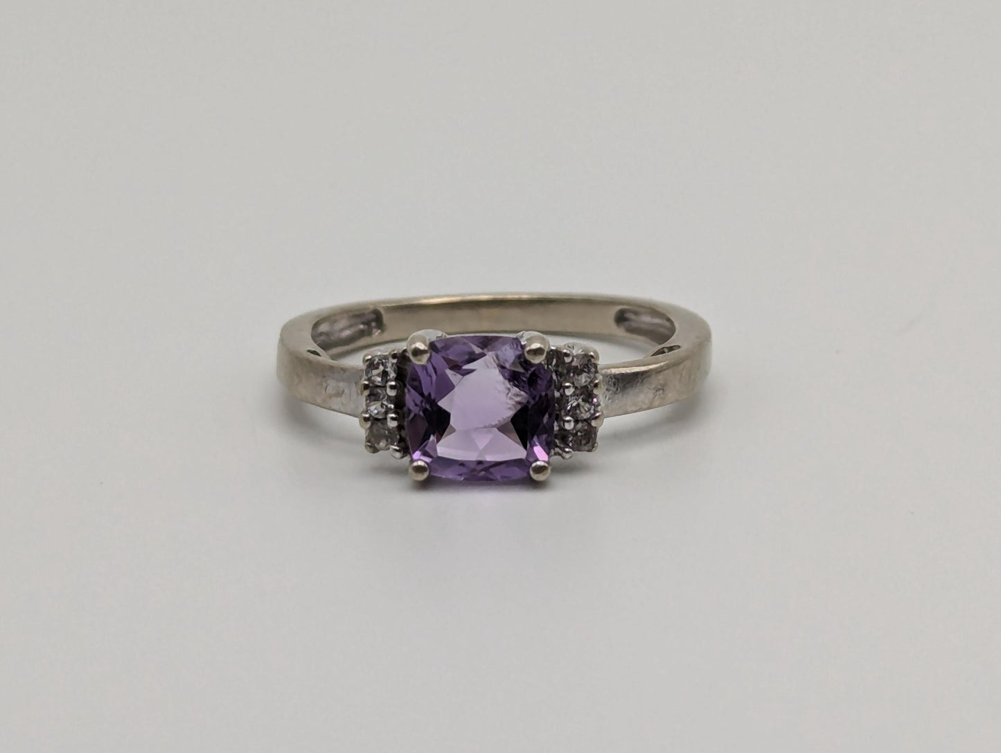 10k White Gold Amethyst Topaz Ring Vintage Womens Amethyst Promise Ring