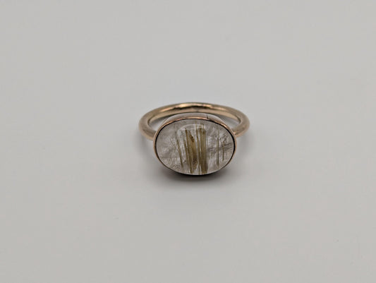 Vintage 10k Yellow Gold Rutile Quartz Ring Cabochon Rutile Quartz Ring.