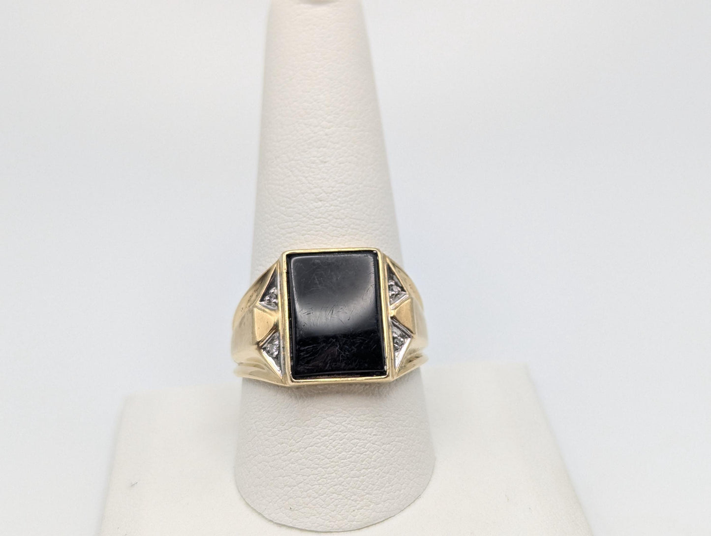 Vintage Solid Gold 4.5gr 10k Black Onyx Diamond Ring Signet Wedding Ring