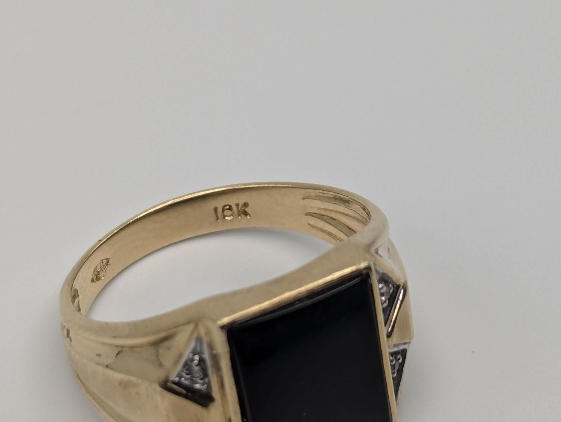 Vintage Solid Gold 4.5gr 10k Black Onyx Diamond Ring Signet Wedding Ring