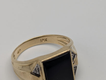 Vintage Solid Gold 4.5gr 10k Black Onyx Diamond Ring Signet Wedding Ring