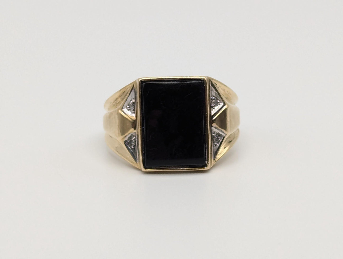 Vintage Solid Gold 4.5gr 10k Black Onyx Diamond Ring Signet Wedding Ring