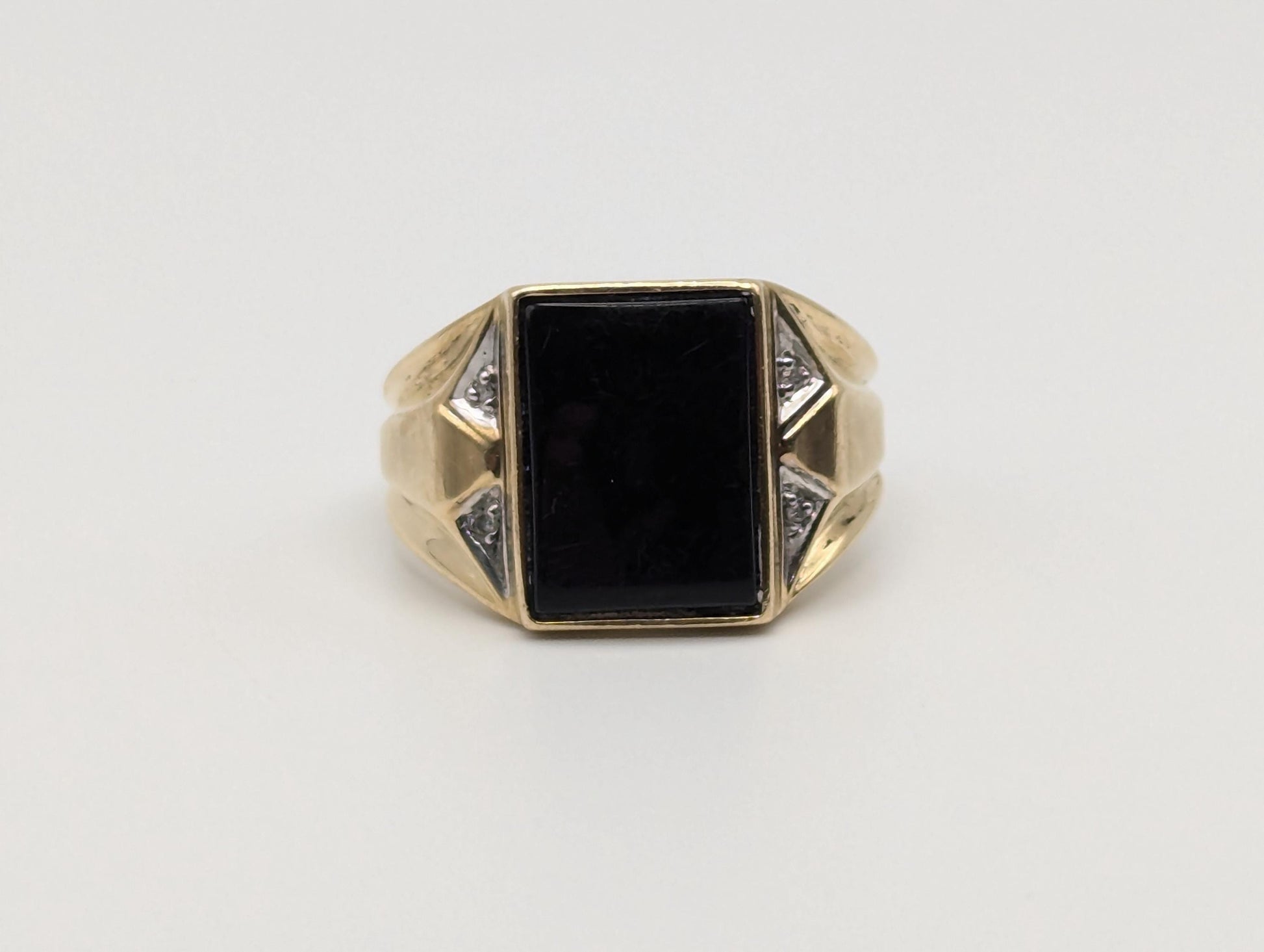 Vintage Solid Gold 4.5gr 10k Black Onyx Diamond Ring Signet Wedding Ring